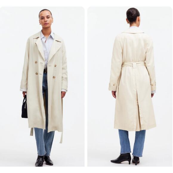NWT Madewell Belted Trench Coat in Drapey Twill Muted Stone Chic Size Large - Picture 1 of 7